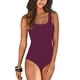 thumbnail image 1 of Traje de baño tankini de una pieza elástico y transpirable con espalda cruzada para mujer, talla L, escote en U, color rojo vino, 1 of 4