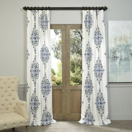 Curtain Furnishing Fabric - Exclusive Fabrics & Furnishing Kerala Blue Printed Cotton Twill Curtain Panel 120-in L 50-in W