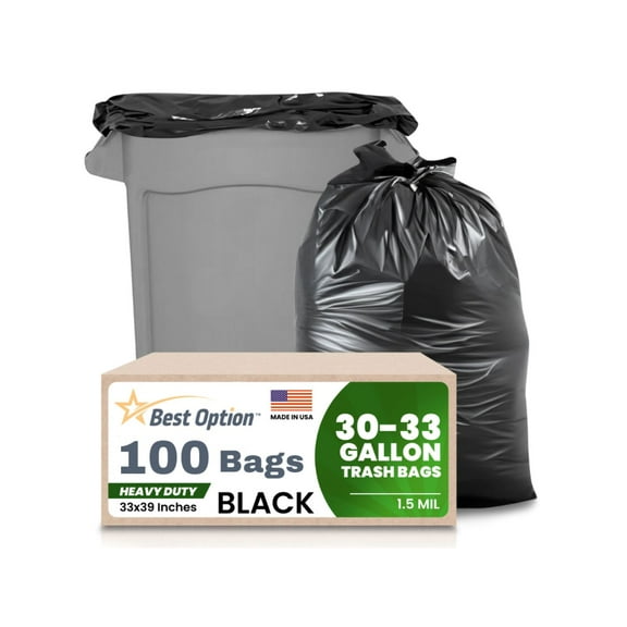 Best Option 30-33 Gallon Black Trash Bags, 100 Count Box, (33x39-inch) Commercial Heavy-Duty Garbage Bag and Can Liners
