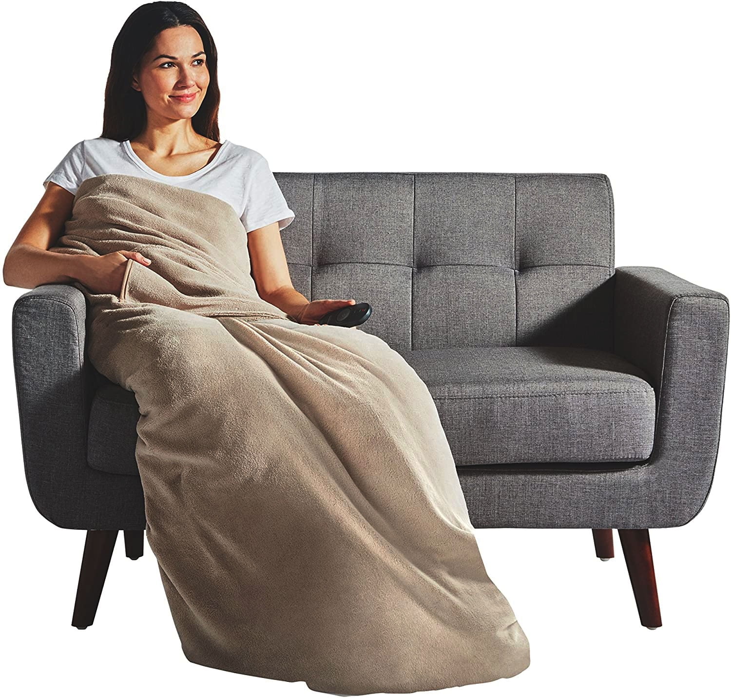 Sunbeam Electric Heated Velvet Plush Deluxe Throw XL Dual Pocket