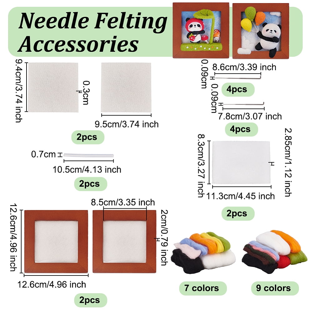 2 Sets 2 Style Panda Photo Frame Needle Felting Kit for Beginners DIY Wool Felt Material Set with Instructions Mixed Color 126x126x20mm