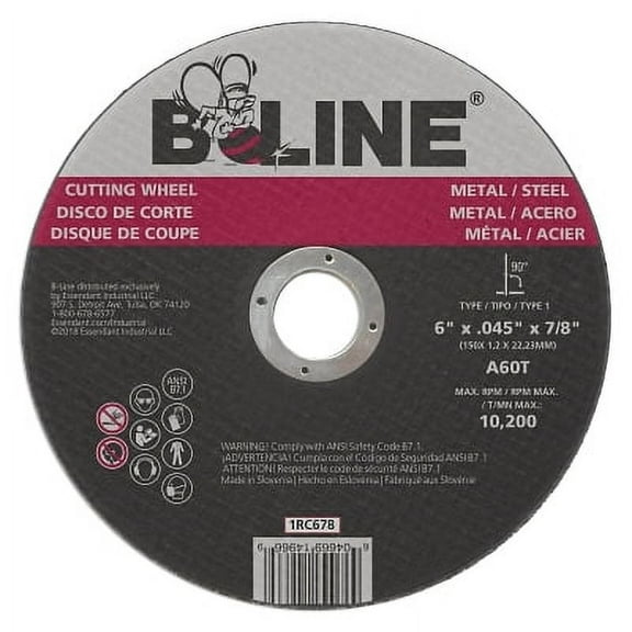Cutting Wheel, 6 in dia, 0.045 in Thick, 7/8 in Arbor, 60 Grit, Aluminum Oxide
