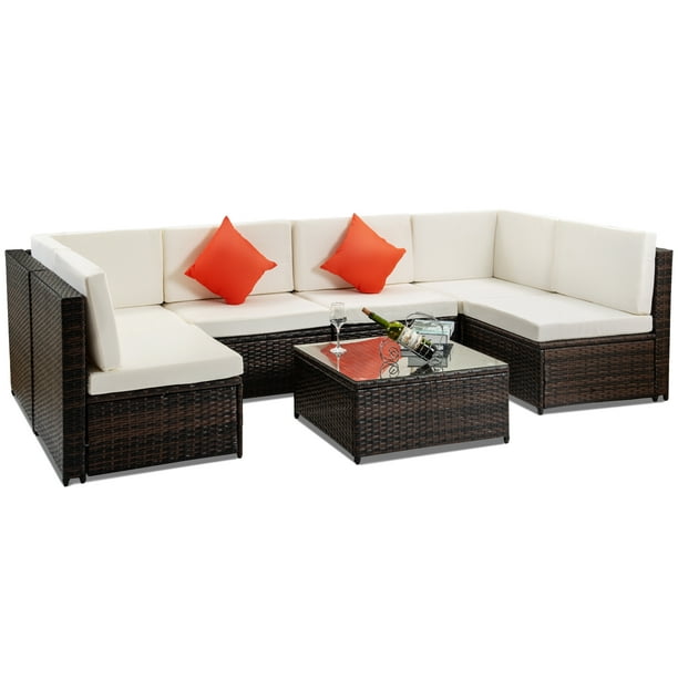 7 Pcs Patio Furniture Sets Clearance Wicker Patio Furniture With 6 Sofas 2 Pillows 1pc Coffee Table Weather Resistant Outdoor Couch Durable Chat Set For Porch Poolside Balcony White Q4051 Walmart Com Walmart Com