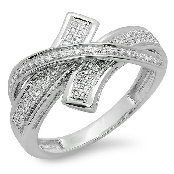 Dazzlingrock Collection 0.25 Carat (ctw) 14K Round White Diamond Ladies Right Hand Band Bypass Ring 1/4 CT, White Gold, Size 8
