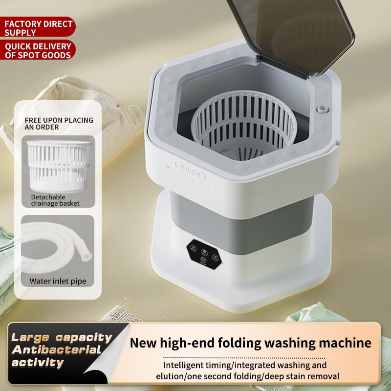 Eurhowing 8L Portable Washing Machine, 2-in-1 Mini Washer & Spin Dryer, Compact Foldable Bucket Design Laundry for Apartment, Dorm, RV, Travel, Grey