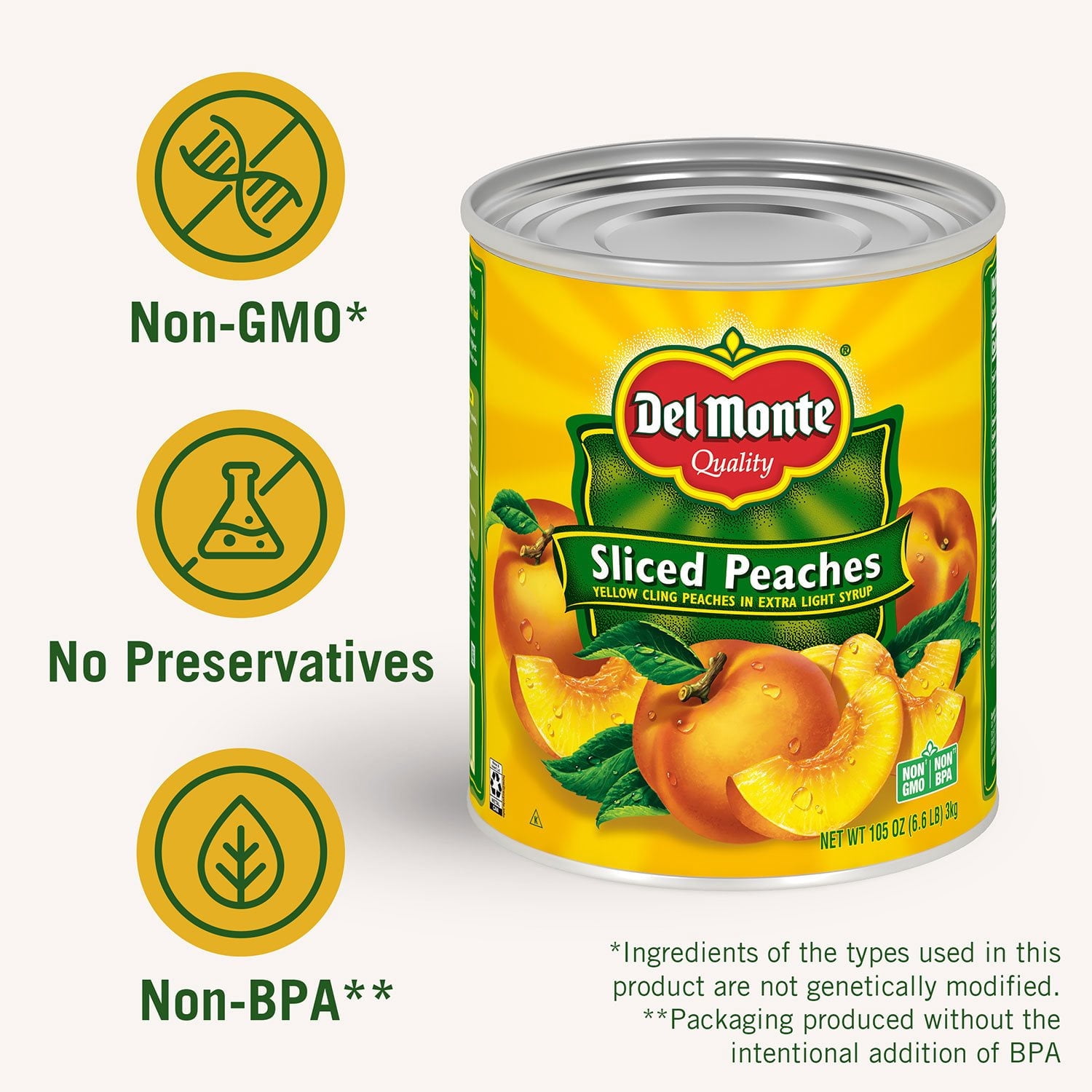 Del Monte Lite Sliced Peaches, Juicy Yellow Cling Peaches in Extra Light Syrup, 105 oz. With White Bowl By OMA