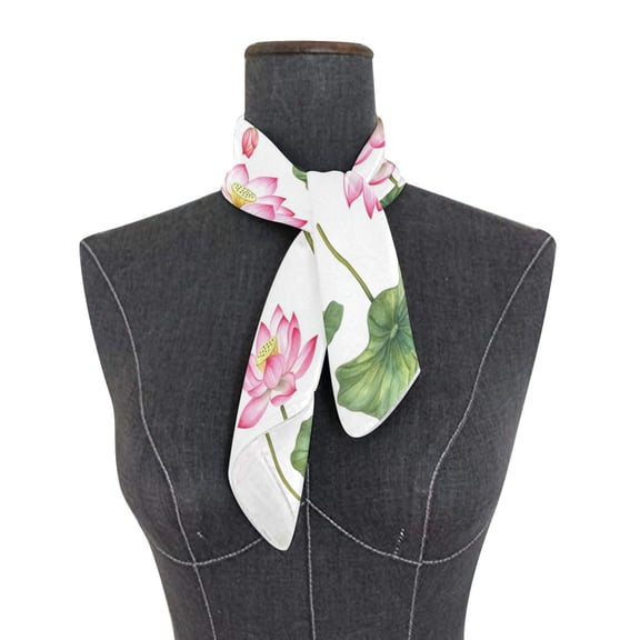 Women's Square Scarf 23" with 10 Bobby Pins Multipurpose Scarves for Head Wraps and Bag Decor Pink Lotus Flowers