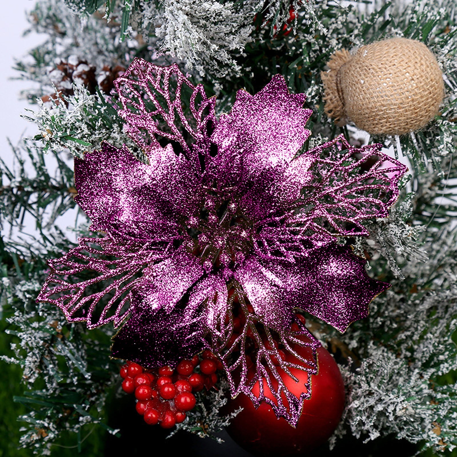 KEUSN Set Of 6 Pcs Christmas Flowers Ornaments Glitter Floral Accessories  Xmas Wreath Tree Decorations For Party Home Wedding Christmas Tree  Ornaments Christmas 