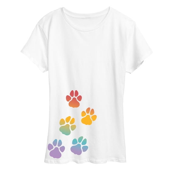 Instant Message - Rainbow Paw Prints Bottom Side Hit - Women's Short Sleeve Graphic T-Shirt