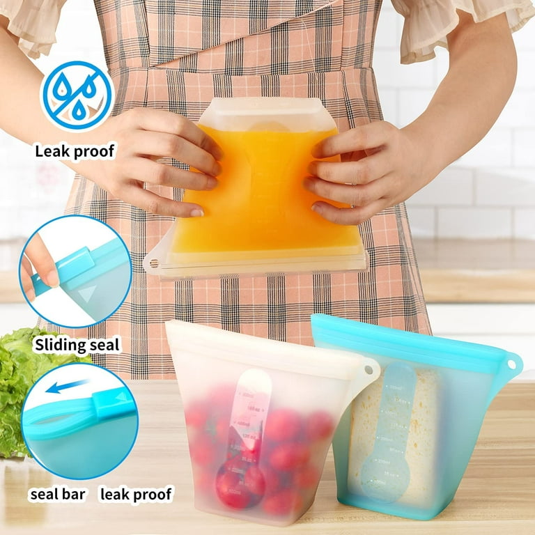 QUALEAP Amber Stand-up Reusable Gallon Storage Bags 1 Gallon, Set of 4 - Leakproof Ziplock Gallon Freezer Bags for Sandwich, Snack, Meat, Vege