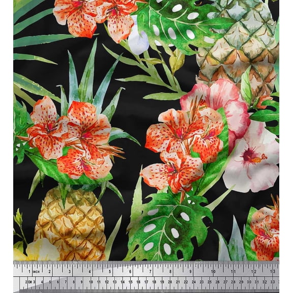 Soimoi Cotton Duck Fabric Floral,Monstera Leaves & Pine Fruits Printed Craft Fabric by the Yard 42 Inch Wide