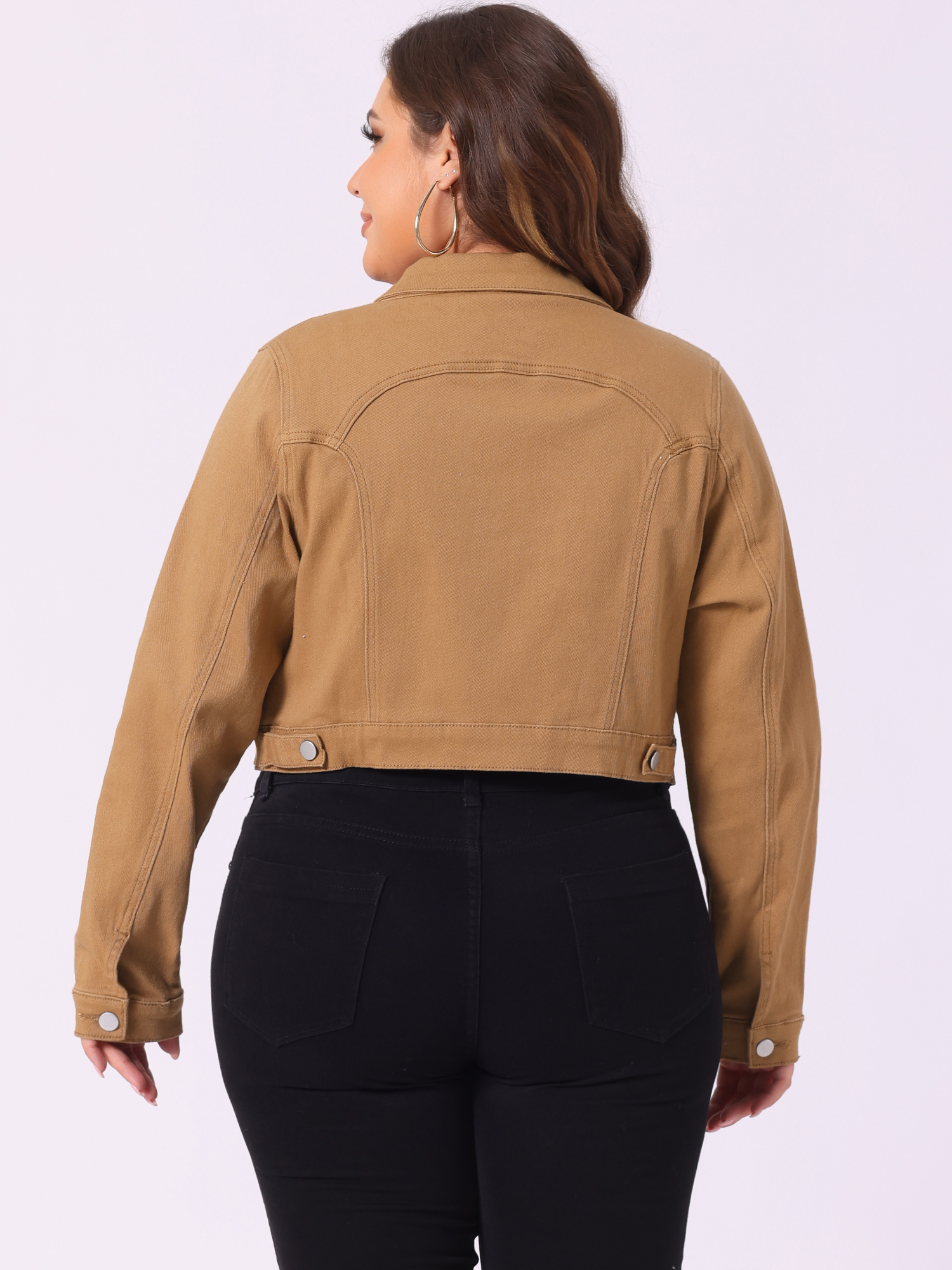 DARING DIVA Women's Plus Button Closed Cropped Denim Jacket 3X Brown