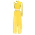 thumbnail image 4 of Sholeno Womens Sparkly 2 Pieces Lyrical Modern Dance Outfits Asymmetrical Shoulder Crop Tops with Pants Set Yellow L, 4 of 7