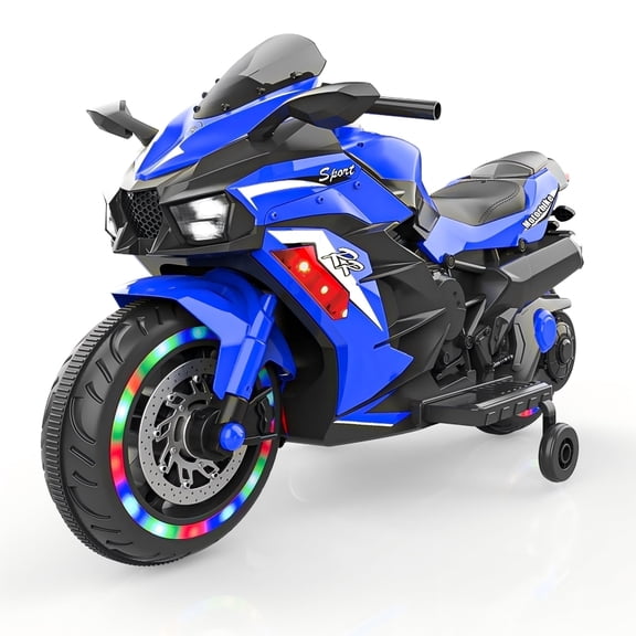 12V Electric Motorcycle for Kids 3-5 Years Old, 4 MPH Max Speed, LED Lights, Bluetooth Music, Battery Powered, Blue