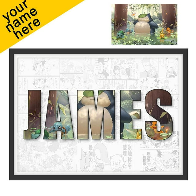 Figuras de Pokémon con nombre personalizado, póster de Pikachu, Mural, arte de pared, pintura en lienzo, decoración para habitación de niños, regalos