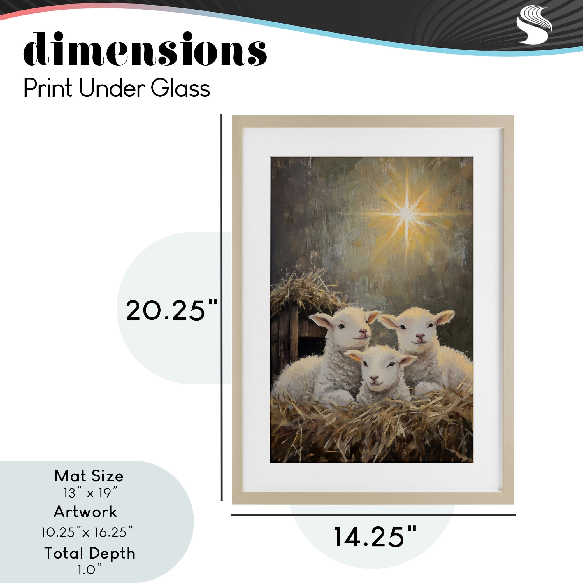 Festive Lambs in Stable Birch Framed Print Under Glass, design by Petal Prints Design