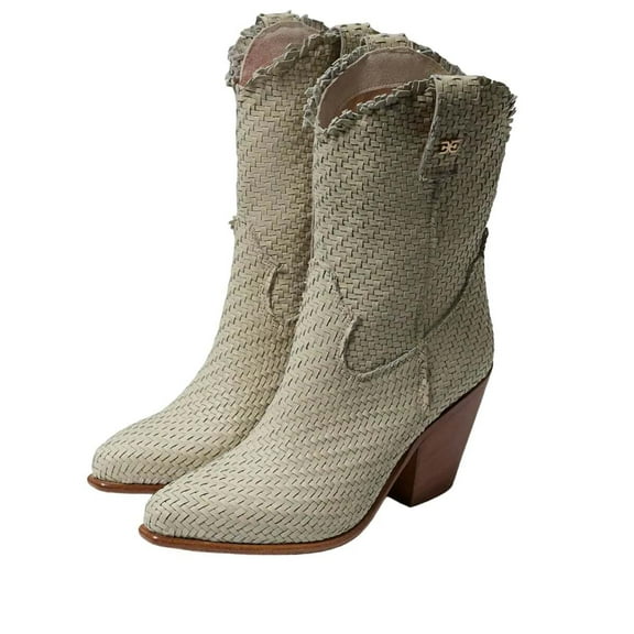 Sam Edelman Tracy Off White Stacked Heel Pointed Toe Pull On Western Boots (Off White, 8)