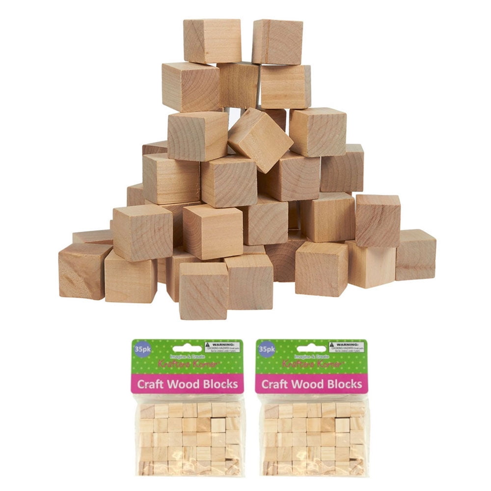 70 Wood Craft Blocks Natural Wooden Unfinished Hardwood 