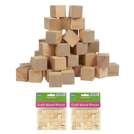 70 Wood Craft Blocks Natural Wooden Unfinished Hardwood Blocks Square 0.6