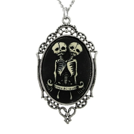 Two Headed Skeleton Cameo Necklace `Sempre et Ubique`