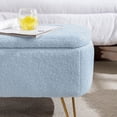 thumbnail image 2 of Storage Ottoman Bench with Gold Legs, Faux Fur Entryway Bench with Storage for Living Room, Bedroom, Blue, 2 of 9