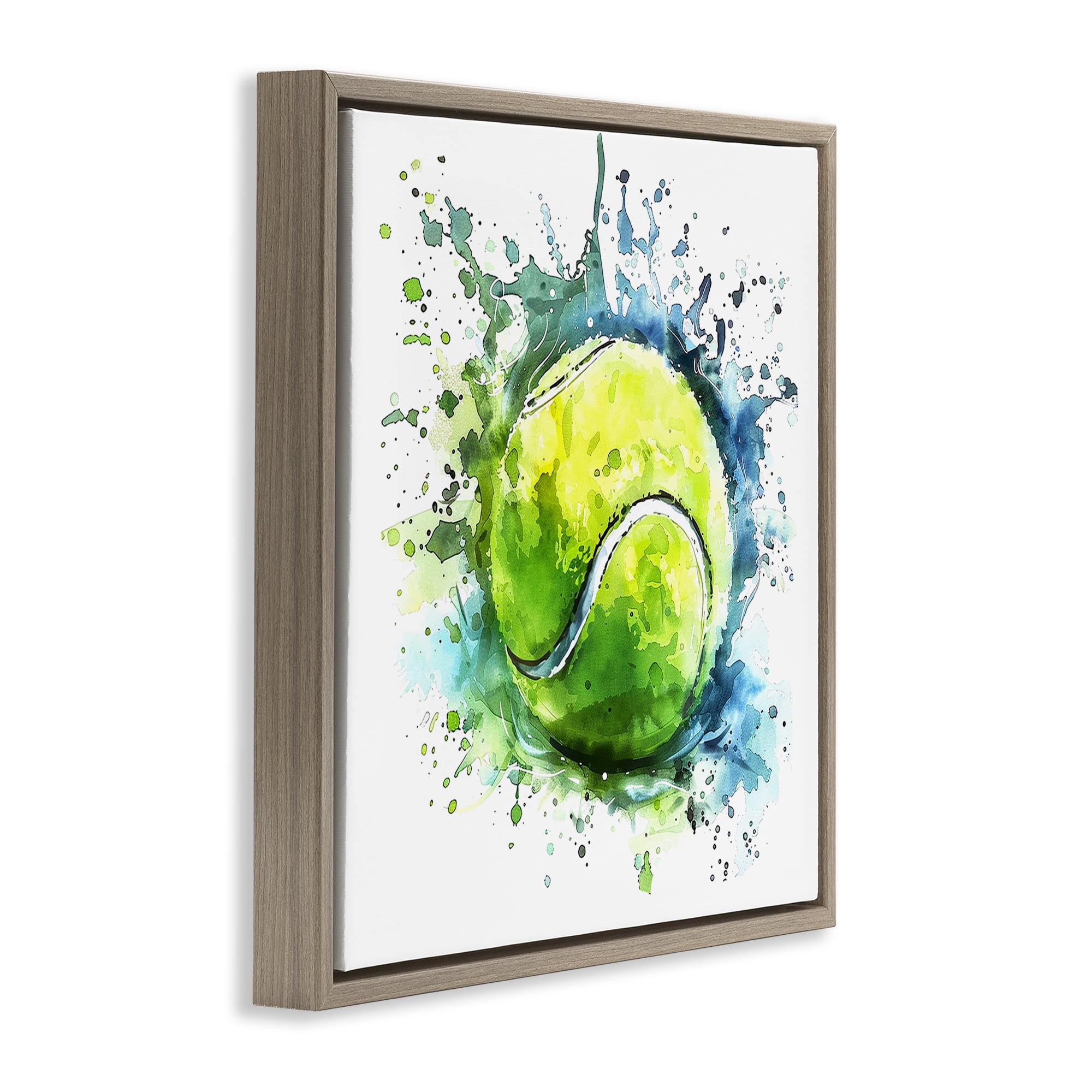 Stupell Industries Tennis Ball Bright Splash Sports Painting Brown Floater Framed Canvas Art Print Wall Art, 18 x 18