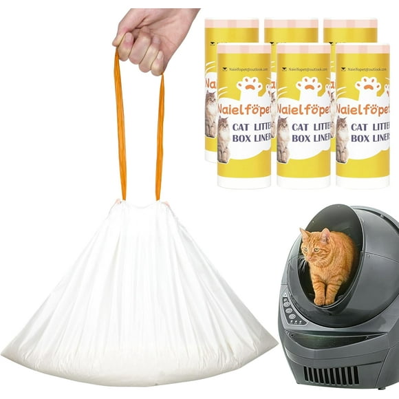 AIR-120 Count 26" x 16" Cat Litter Box Liners and Replaced Trash Bags Compatible with Litter Box Robot 4 and 3, Thick Heavy Duty Drawstring Replacement Waste Drawer Liners Bags 10-12 Gallons of Capac