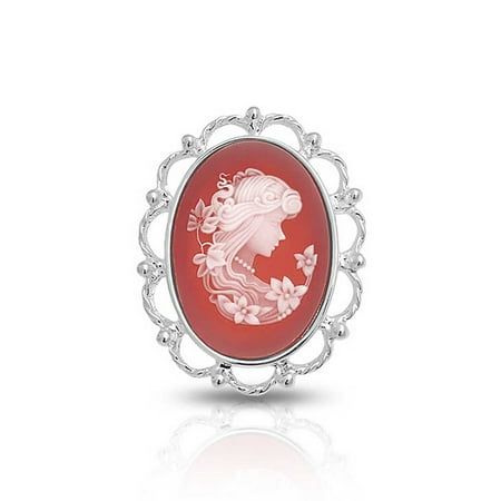 - Classic Vintage Style 2 in 1 Terracotta White Oval Shape Mothers Cameo Brooch Pin or Pendant 925 Sterling Silver 18 inch