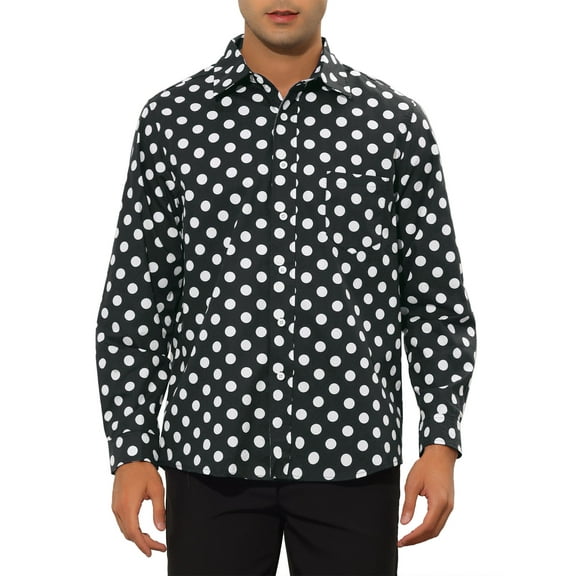 INSPIRE CHIC Polka Dots Shirt for Men's Pointed Collar Button Long Sleeve Shirts
