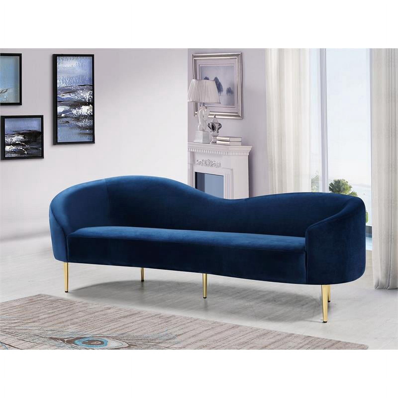 Meridian Furniture Ritz Contemporary Velvet Sofa in Navy