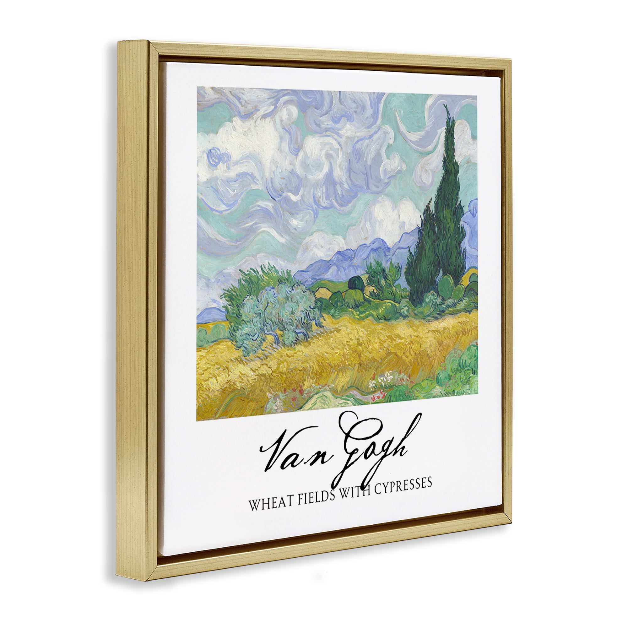 Stupell Industries Van Gogh Wheat Field with Cypresses Gold Framed Floater Canvas Wall Art, design by Vintage Hustle