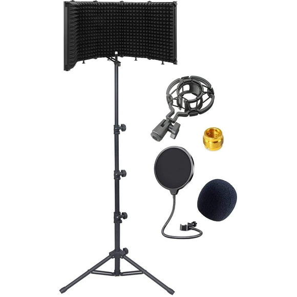 GLEAM Microphone Isolation Shield - Tripod Stand 2 ft 6" to 5 ft 10" Height Adjustable Stand Compatible w/Blue Yeti, AT2020, AKG, Rode Microphones