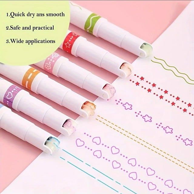 3pcs/6pcs Quick-Drying Colorful Curve Highlighters, Cute Pattern Journal Fluorescent Pen, Creative Markers Stationery