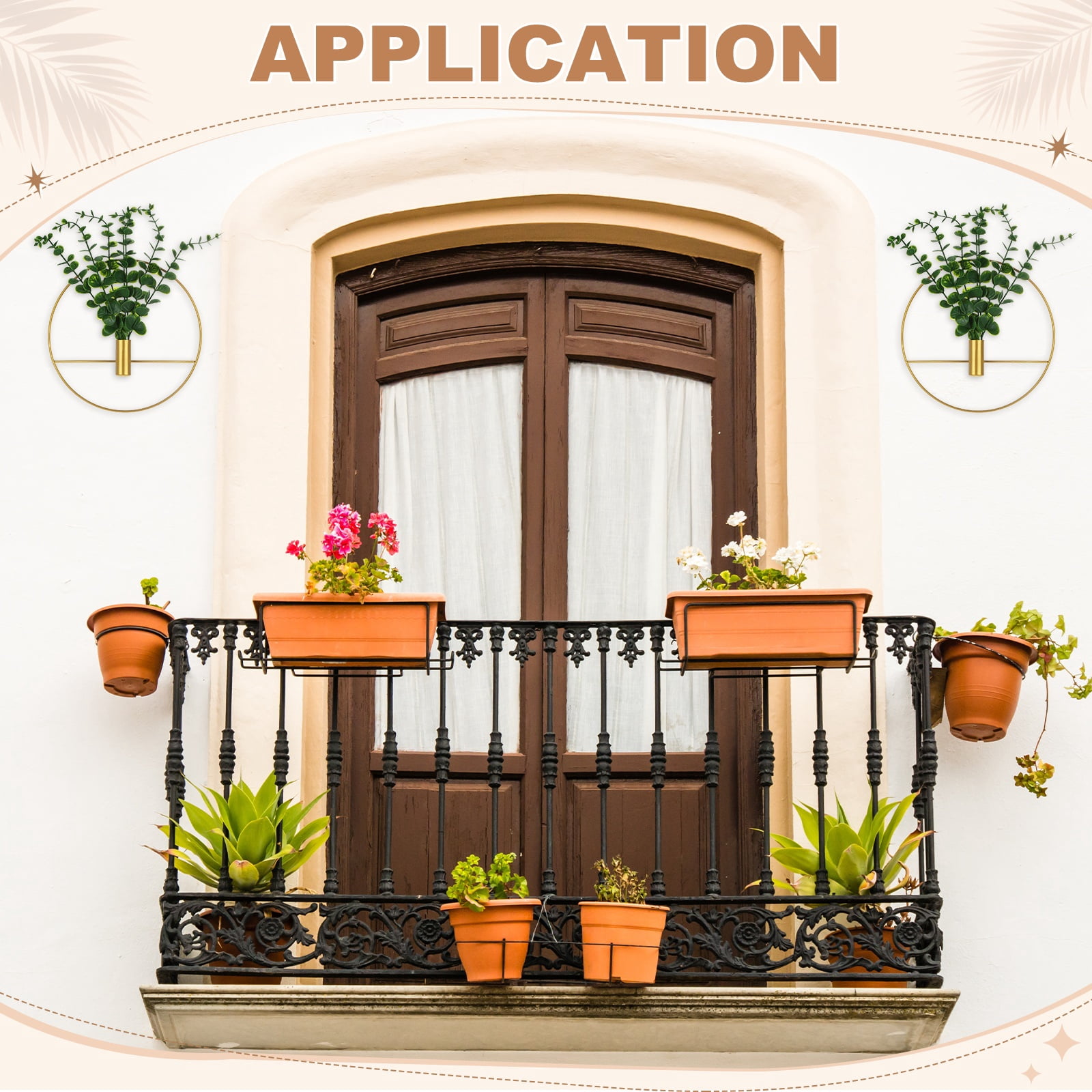 Uxcell 2 Set Plant Wall Decor, Hanging Planters with Artificial Eucalyptus Metal Hanging Vase Round Shape for Room [Golden]