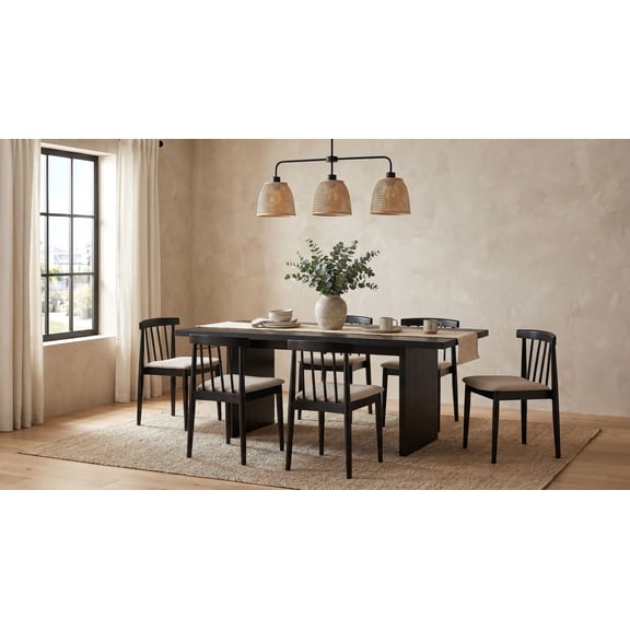 Coaster Decker 7-Piece 82-inch Rectangular Dining Set, Wheat and Black