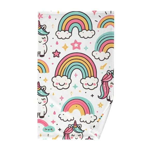Cute Rainbow and Unicorns Cotton Face Towels Absorbent Hand Towel Soft Bathroom Towel for Kitchen Hotel Decoration