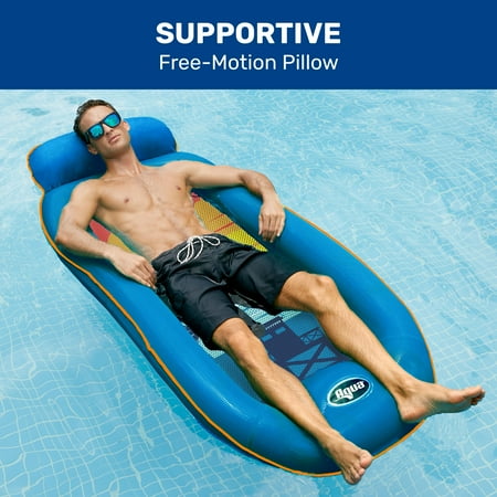 Aqua Comfort Inflatable Pool Float Lounge with Headrest & Footrest for Adults, Blue/Orange Surfer Sunset(DAMAGED BOX)