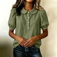 thumbnail image 3 of Guluxicc Women's Cotton Blouses Henley Button Closure Collared Short Bubble Sleeve Tops for Everyday Wear Summer Fall Casual Blouses, 3 of 9