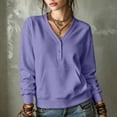 thumbnail image 2 of Women's Casual V-Neck Pullover Sweatshirt with Buttons Front Pocket Comfortable Long Sleeve Top for Lounge & Daily Wear, 2 of 7