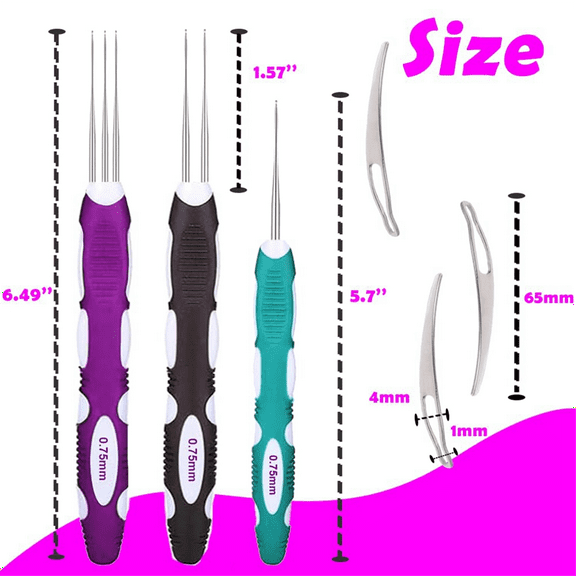 Dreadlock Crochet Needle Tool,Hair Crochet Hooks with Ergonomic Handle, 3Pcs Hair Braid Craft 0.75mm