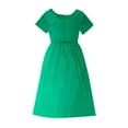 thumbnail image 3 of Toddler Kids Girls Short Sleeve Stripe Dress Summer Casual Loose Dresses Holiday Long Maxi Dress with Pockets, 3 of 3