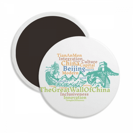 

China Building Great Wall Wordcloud Round Ceracs Fridge Magnet Keepsake Decoration