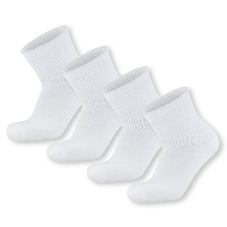 4 pairs Extra Wide Diabetic Cotton Socks, Quarter/Over-the-Ankle Health Socks (White, Size 11-16)