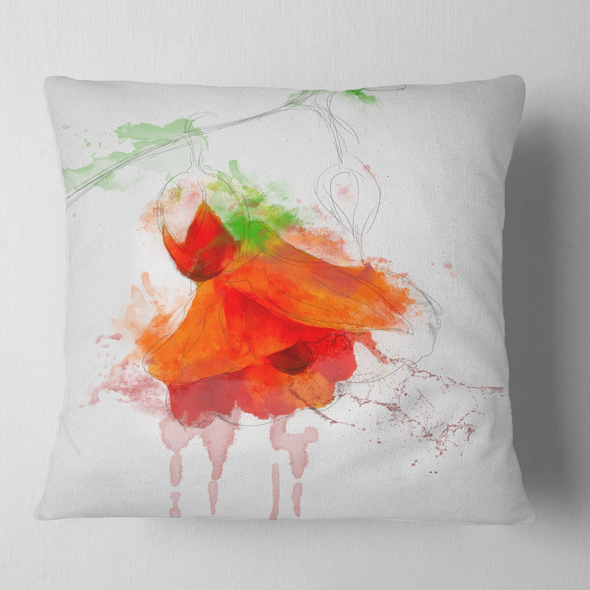 Designart Red Rose Watercolor Illustration - Floral Throw Pillow - 16x16