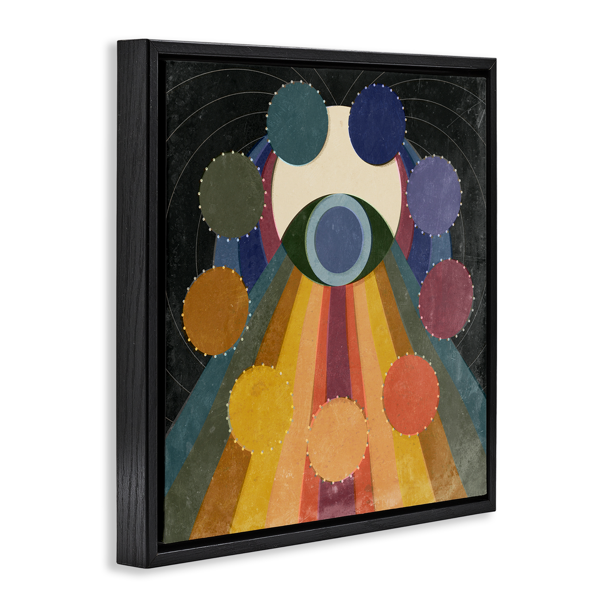 Stupell Industries Eye with Circles Pattern Abstract Painting Black Floater Framed Canvas Art Print Wall Art, 18 x 18