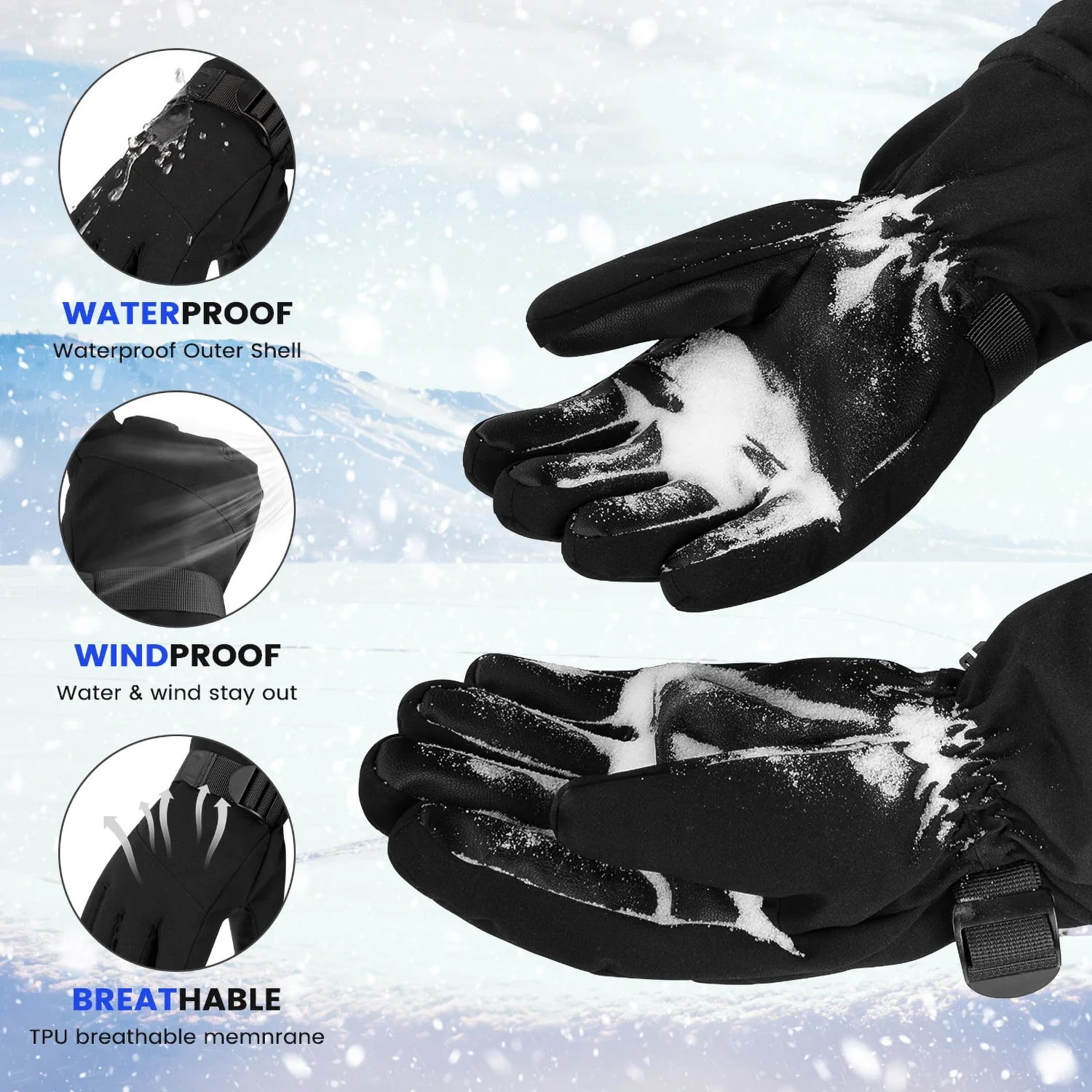 Winter Waterproof Ski Gloves For Men Insulated For Snowboard Hiking Cold Weather Outdoor Work Gloves M-L