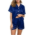 thumbnail image 6 of SwiftWear Women's Light/Dark Blue Satin Pajama Set - 2-Piece Notch Collar Button-Up Shirt & Contrast Trim Shorts with White Piping, Breathable Summer Sleepwear & Loungewear Gift Set, 6 of 6