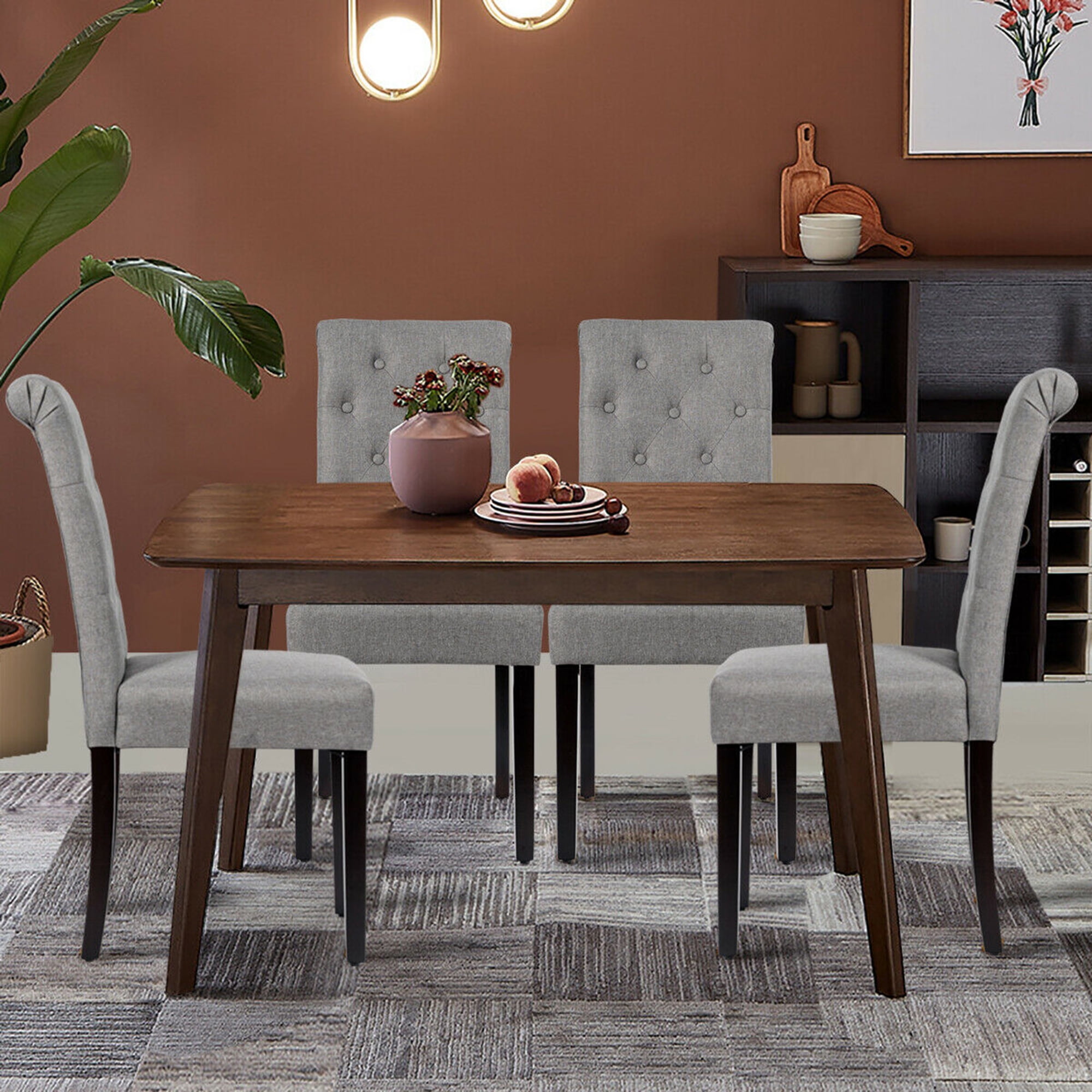 Gymax 4PCS Upholstered Dining Chair High Back Armless Chair w/ Wooden Legs Grey