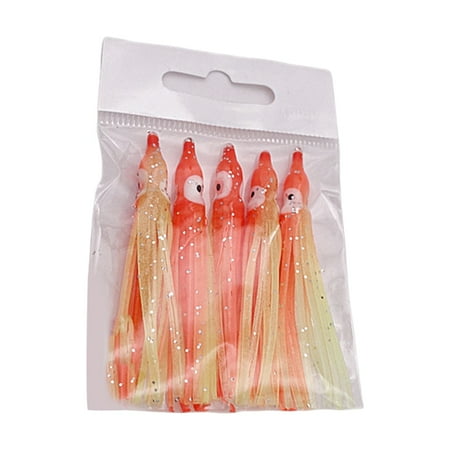AQGT 5Pcs Octopus Soft Baits Simulation with Luminous Effect Angling Seawater Fishing Soft Squid Skirt Lures for Outdoor Fishing