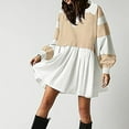 thumbnail image 6 of RQYYD Women’s Oversized Casual Sweatshirt Patchwork Dress Fall Long Sleeve Trendy Lapel Neck Pleated Mini Dress, 6 of 7